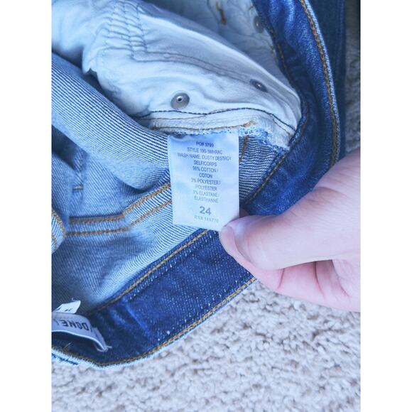 Re/Done 90s High Rise Ankle Crop Jeans Blue Dusty Destroy Size 24 - Picture 6 of 9